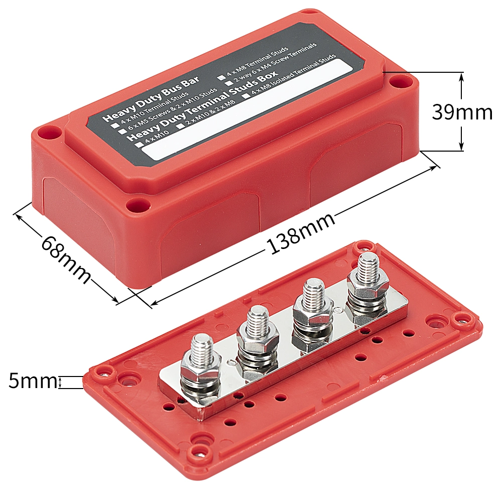 300A Bus Bar Heavy Duty Power Distribution Block Busbar Box Module Design with 4X M8 (5/16") Terminal Studs for Car RV Boat