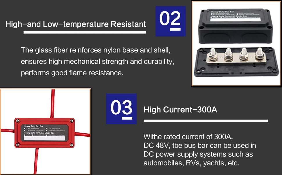 300A Bus Bar Heavy Duty Power Distribution Block Busbar Box Module Design with 4X M8 (5/16") Terminal Studs for Car RV Boat